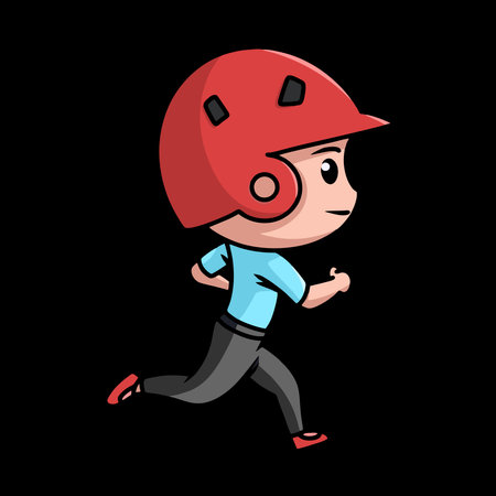Baseball chibi mascot character with helm in running pose in black backgroundのイラスト素材