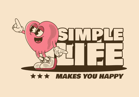 Happy heart mascot character in happy dance illustration. Good for sticker printのイラスト素材