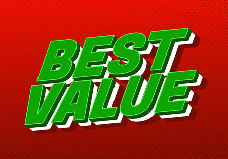 Best value. Eye catching 3D lettering with green text and red dotted background for promotional designのイラスト素材