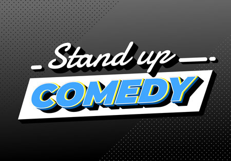 Graphic design with Stand Up Comedy text in bold, colorful font on a dotted gradient background.のイラスト素材