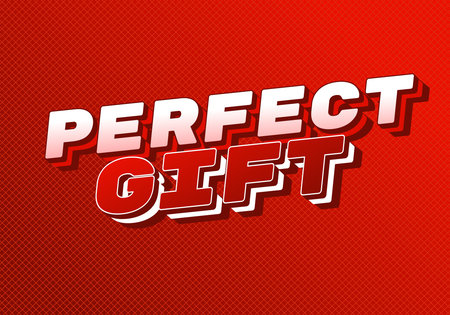 A Bold white 3d text perfect gift on red textured background with diagonal halftone pattern, retro...