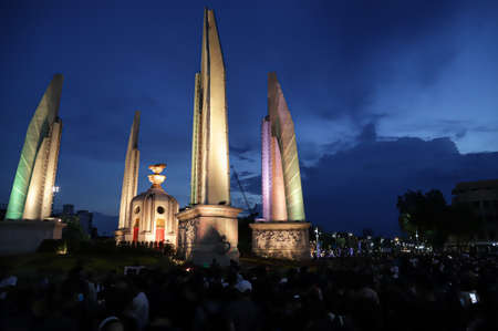 Bangkok, THAILAND - August 16, 2020: Democracy Monument in event meny thousand of protesters against the government, demand for new constitution and thai monarchy reform.のeditorial素材