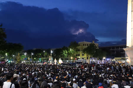 Bangkok, THAILAND - August 16, 2020: Meny thousand of anti-government protesters at Democracy Monument to protest against the government, demand for new constitution and thai monarchy reform.のeditorial素材