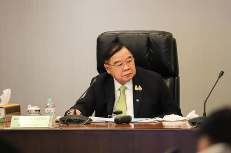 Bangkok, THAILAND - February 5, 2021: Deputy PM General Prawit Wongsuwan has a Chairman of the Land management and Land resource Committee Meeting at Government House.のeditorial素材