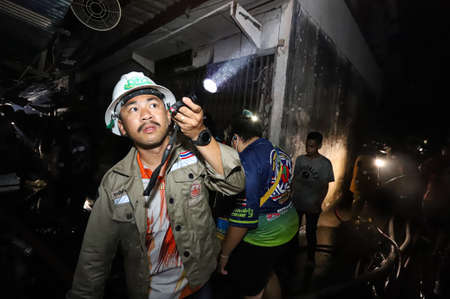 Bangkok, THAILAND - February 20, 2021: Firefighter and rescue volunteer helped extinguish the fires...