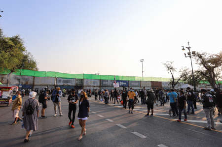 Bangkok, THAILAND - March 20, 2021: Thai Government block the Sanam Luang by containers, Razor...