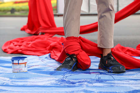 Bangkok, THAILAND - May 2, 2021: Coalition of Salaya for Democracy stand silently 112 minute and performance art at Democracy Monument for protest the Justice and demand release of protest leaders.のeditorial素材