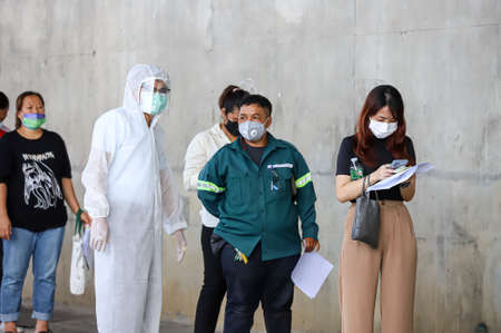 Bangkok, THAILAND - May 17, 2021: The People waiting to Nasal Swab Specimen for COVID-19 Testing by...