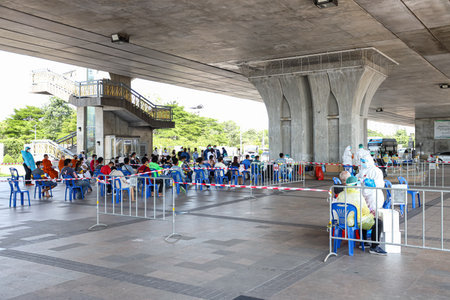 Bangkok, THAILAND - May 17, 2021: The People waiting to Nasal Swab Specimen for COVID-19 Testing by...
