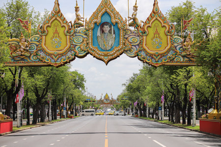 Bangkok, THAILAND - June 24, 2021: Riot Police stand guard to protect way to Government House in memorial day Siamese revolution of 1932.のeditorial素材