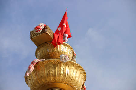 Bangkok, THAILAND - August 18, 2021: Pro-democracy protesters  "Thalufah" gather at Democracy Monument for political symbolic expression and Protest government about failed pandemic management.のeditorial素材