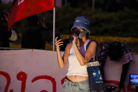 Bangkok, THAILAND - August 18, 2021: Pro-democracy protesters "Thalufah" gather at Democracy Monument for political symbolic expression and Protest government about failed Covid-19 management.のeditorial素材