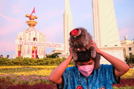 Bangkok, THAILAND - August 18, 2021: Pro-democracy protesters "Thalufah" gather at Democracy Monument for political symbolic expression and Protest government about failed Covid-19 management.のeditorial素材