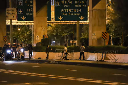 Bangkok, THAILAND - September 12, 2021: Anti-government protesters clashed Riot police at Vibhavadi...