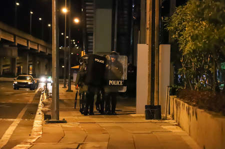 Bangkok, THAILAND - September 12, 2021: Riot police take control area after crackdown Anti-government protesters at Mit Maitri Road opposite 1st Infantry Regiment, PM Prayut house.のeditorial素材