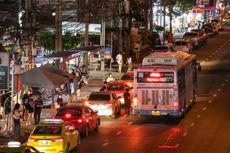 Bangkok, THAILAND - November 1, 2021: First night of the cancelled curfew to support the re-opening...