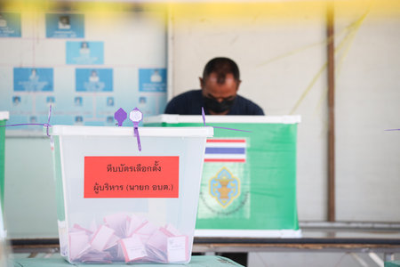 Chachoengsao, THAILAND - November 28, 2021: The first time of Subdistrict Administrative Organization election in 8 years after the coup. under the situation of Coronavirus outbreak (COVID-19).のeditorial素材