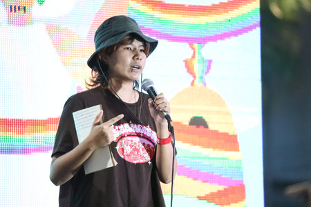 Bangkok, THAILAND - November 28, 2021: Feminists liberate organizes the marriage equality events to symbolize the equality of LGBTQ people and start accepting signatures to amend the Section 1448.のeditorial素材