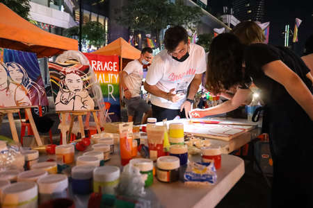 Bangkok, THAILAND - November 28, 2021: Feminists liberate organizes the marriage equality events to symbolize the equality of LGBTQ people and start accepting signatures to amend the Section 1448.のeditorial素材