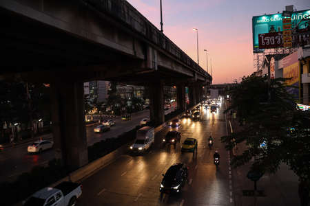 Bangkok, THAILAND - December 3, 2021: Heavy traffic on Borommaratchachonnani Road because people...