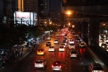 Bangkok, THAILAND - December 3, 2021: Heavy traffic on Borommaratchachonnani Road because people...