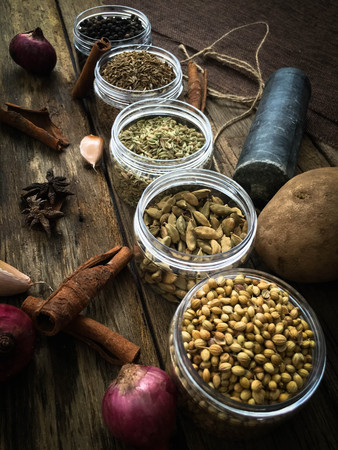 Herbs and Spices in jarsの写真素材