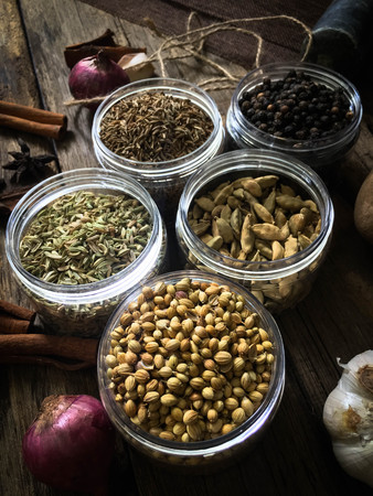 Herbs and Spices in jarsの写真素材