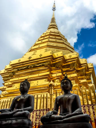 Golden pagoda wat Phra That Doi Suthep chiangmai Thailandの写真素材