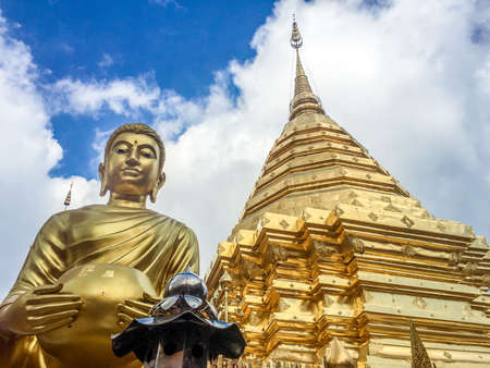 Golden pagoda wat Phra That Doi Suthep chiangmai Thailandの写真素材