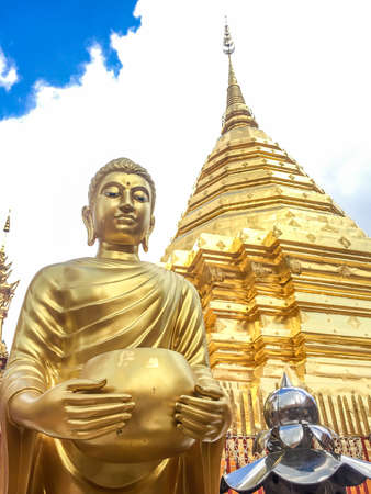 Golden pagoda wat Phra That Doi Suthep chiangmai Thailandの写真素材