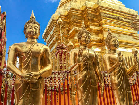 Golden pagoda wat Phra That Doi Suthep chiangmai Thailandの写真素材