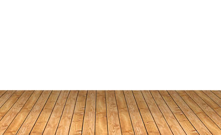 Wood table top isolated on white background - can be used for display or montage your productsの写真素材