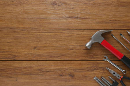 Set of tools on cork panel background and for copy spaceの写真素材