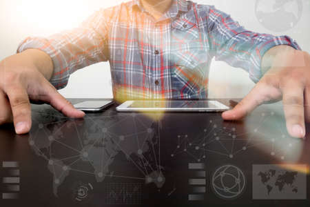 businessman hand working with modern technology and digital layer effect as business strategy concept strategy conceptの写真素材