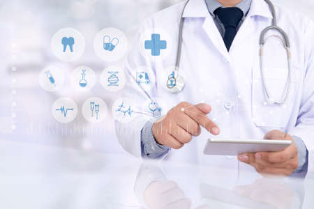 Medical, touch, doctor, with modern computer interface as medical conceptの写真素材
