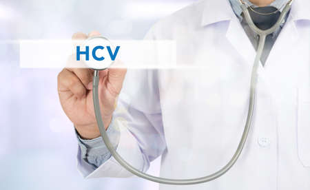 Diagnosis - HCV CONCEPT ,Medicine doctor hand working on virtual screenの写真素材