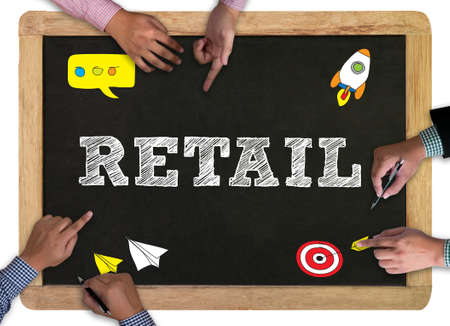 RETAIL CONCEPT ,vintage blackboard with wooden frame isolated on white background. chalkboardの写真素材