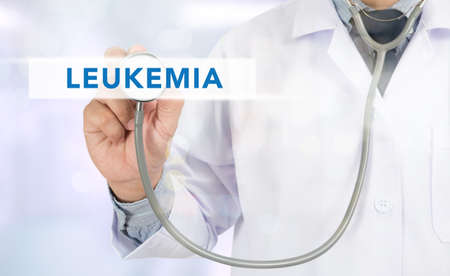 LEUKEMIA CONCEPT Medicine doctor hand working on virtual screenの写真素材