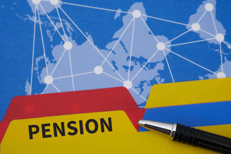 PENSION Office folder color on Desktop on table and business strategyの写真素材