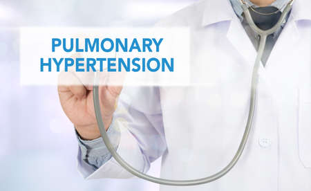 PULMONARY HYPERTENSION Medicine doctor hand working on virtual screenの写真素材