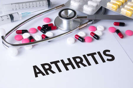ARTHRITIS Background of Medicaments Composition, Stethoscope, mix therapy drugs doctor flu antibiotic pharmacy medicine medicalの写真素材