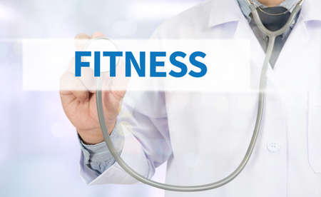 FITNESS Medicine doctor hand working on virtual screenの写真素材