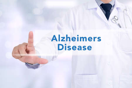 Alzheimers Disease concept Medicine doctor working with computer interface as medicalの写真素材