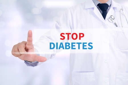 STOP DIABETES CONCEPT Medicine doctor working with computer interface as medicalの写真素材