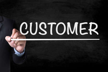 CUSTOMER                 and Businessman drawing  Page on blackboardの写真素材