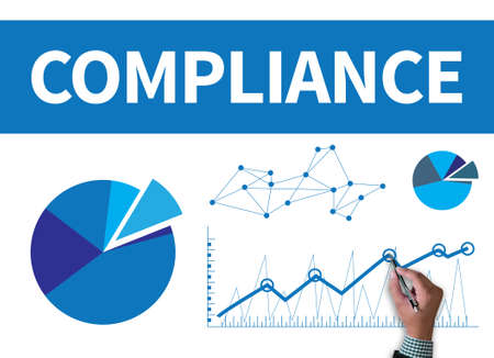 COMPLIANCE businessman work on white broad, top view