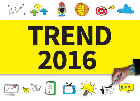 TREND  2016  businessman work on white broad, top viewの写真素材