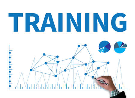 TRAINING businessman work on white broad, top viewの写真素材