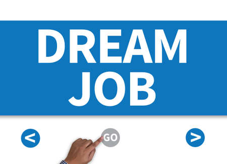 DREAM JOB businessman work on white broad, top viewの写真素材