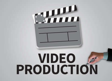 VIDEO PRODUCTION businessman work on white broad, top viewの写真素材